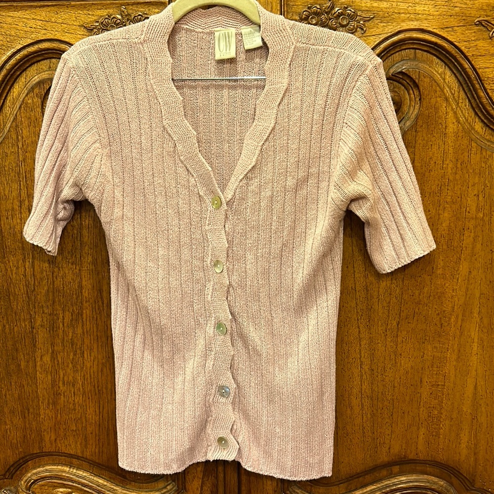 Clifford & Willis dusty rose/pink ribbed short sleeve cardigan size S